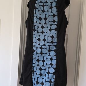 Chic Black and Blue Geometric Midi Dress